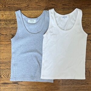PARKE Ribbed Tank Top in Light Heather Gray and White